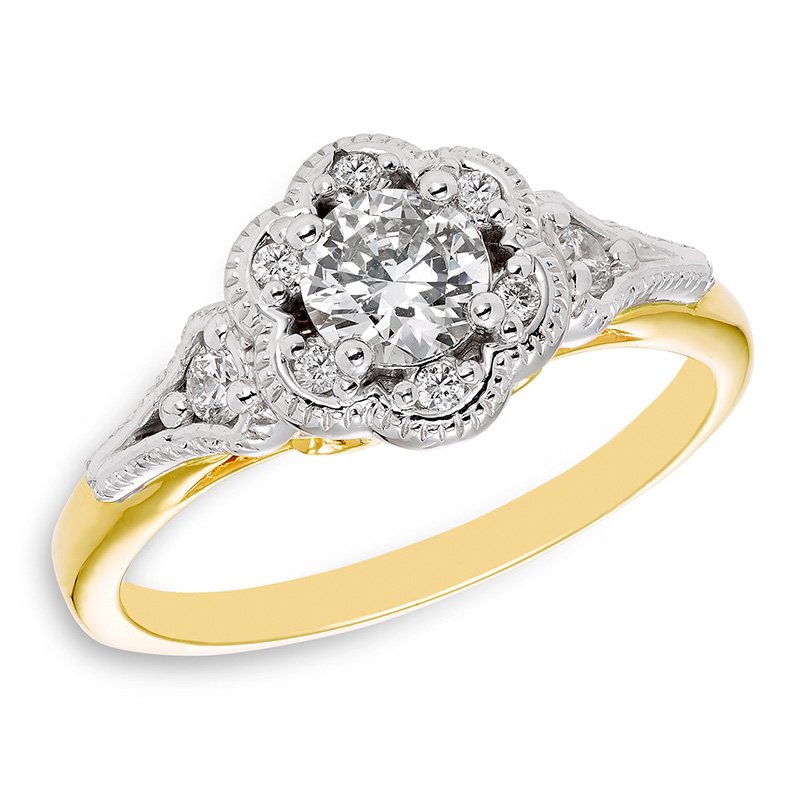 Eva two-tone gold vintage-inspired diamond engagement ring