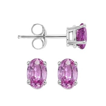 Oval Prong Set Pink Sapphire Studs in 14K White Gold 