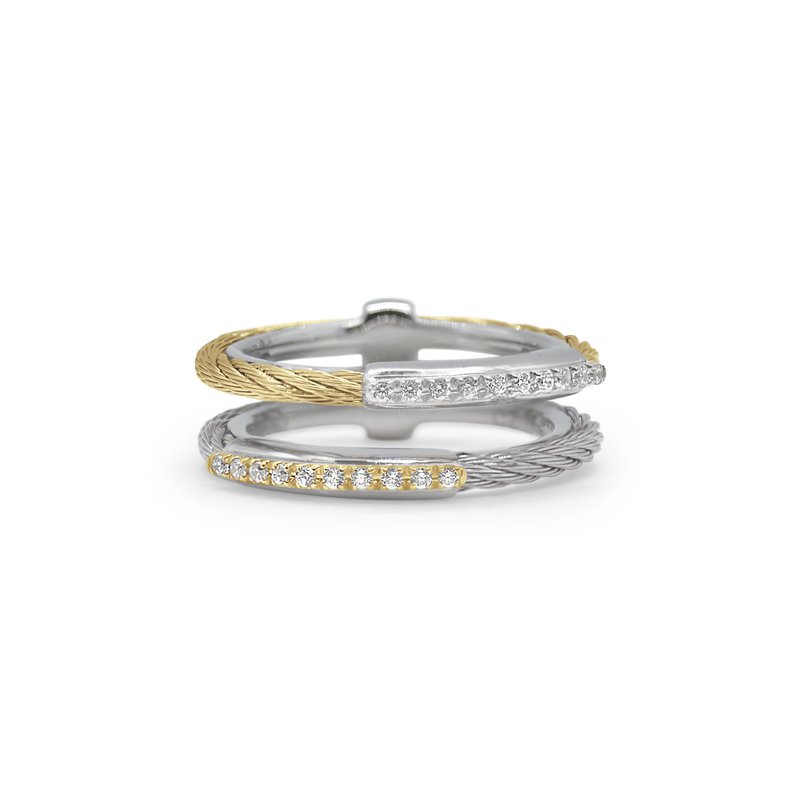 ALOR Grey &amp; Yellow Cable Petite Channel Bar Ring with 18kt White &amp; Yellow Gold