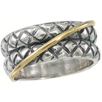 Alisa VHR 598 Sterling Traversa Double Band Ring with Shiny Yellow Gold Diagonal Crossover VHR 598