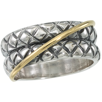 VHR 598 Sterling Traversa Double Band Ring with Shiny Yellow Gold Diagonal Crossover VHR 598
