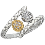 Alisa VHR 1483 D Sterling Traversa Bypass Ring, Yellow Gold & Sterling Round Shape Pave' Diamond Stations VHR 1483 D