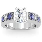 Milgrain Pave Diamond & Sapphire Engagement Ring