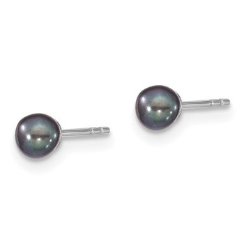 Sterling Silver 3-4mm RH Black FW Cultured Round Pearl Stud Earrings