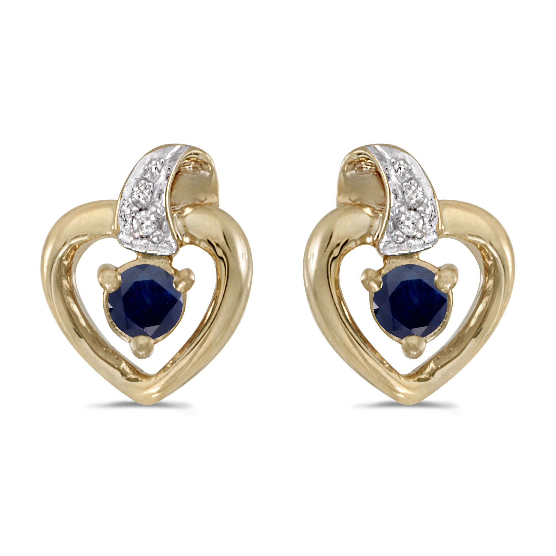 14k Yellow Gold Round Sapphire Heart Earrings