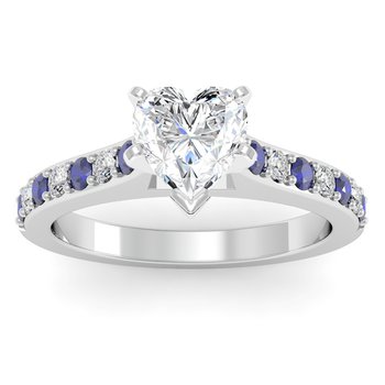 Pave Blue Sapphire & Diamond Cathedral Engagement Ring