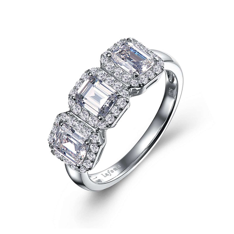 LaFonn Three-Stone Halo Engagement Ring