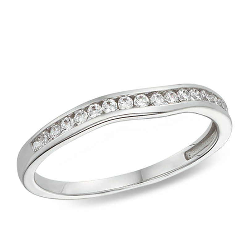 White gold, curved channel-set diamond wedding band