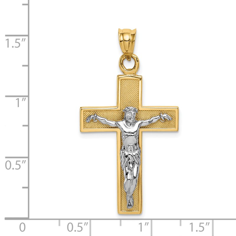 14K Two-Tone Gold Textured Spiral Tube Cross Crucifix Pendant 