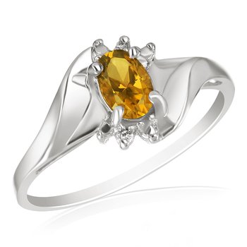 White gold, oval genuine citrine and diamond ring with twisted shank