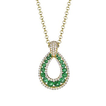 Emerald and Diamond Pear Shape Graduating Pendant