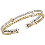 Alisa VHB 1360 D Two Strand Yellow Gold & Sterling Traversa, Two Round Shape Diamond Station Cuff Bracelet