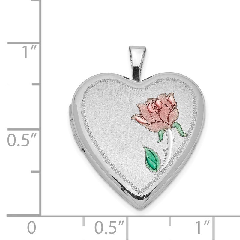 Best Quality Free Gift Box Sterling Silver 24mm Enameled Rose Heart Locket 