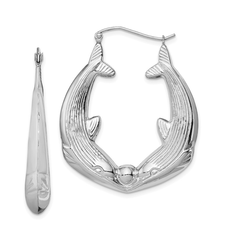 Sterling Silver Rhodium Plated Dolphin Post Earrings