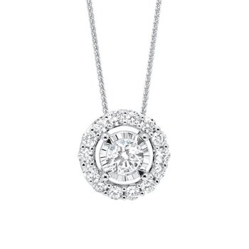 Diamond Halo Solitaire Starburst Pendant Necklace in 14k White Gold (3/4ctw)