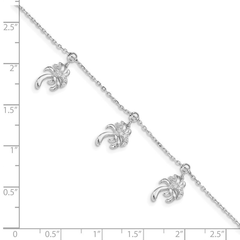 Necklace 925 Sterling Silver Rhodium-Plated CZ With Tree With 1In Ext Cubic Zirconia 
