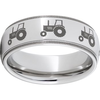 Serinium® Domed Band with Milgrain Edges and Tractor Laser Engraving