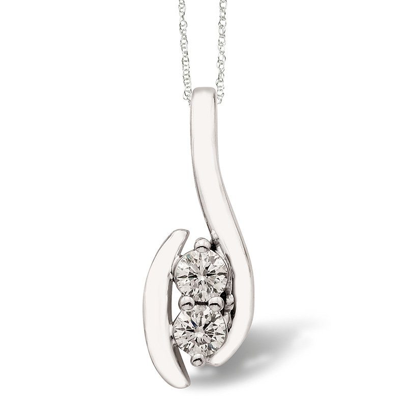 White gold, stacked 2-stone diamond pendant