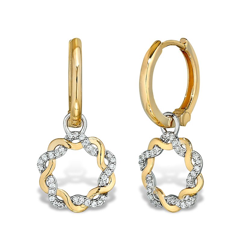 Two-tone gold and diamond twist earrings