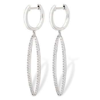 White gold, diamond oval dangle earrings
