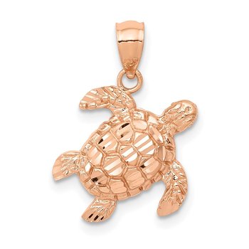 14k Rose Gold Diamond Cut Turtle Pendant