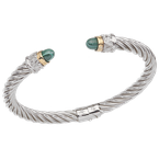 Alisa AO 12-952 MAL Yellow Gold Bezel Set Malachite cabochons Twisted Cable Sterling Spring Cuff Bracelet AO 12-952 MAL