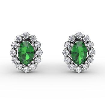 Halo Emerald and Diamond Stud Earrings