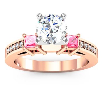 Pink Sapphire Princess Cut Pave Diamond Engagement Ring