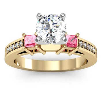 Pink Sapphire Princess Cut Pave Diamond Engagement Ring