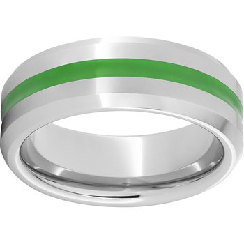 Serinium® Beveled Edge Band with a 2mm Green Enamel Inlay
