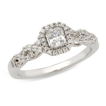 White gold and radiant diamond halo bridal set