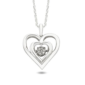 Sterling silver heart pendant with twinkling diamond grouping