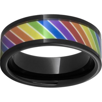 Black Diamond Ceramic™ Pipe Cut Band with Rainbow Inlay