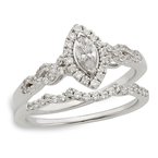 White gold, marquise-shape  diamond halo bridal set