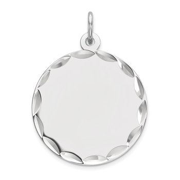 Sterling Silver Rhod-plated Eng. Rnd Polish Front/Satin Back Disc Charm