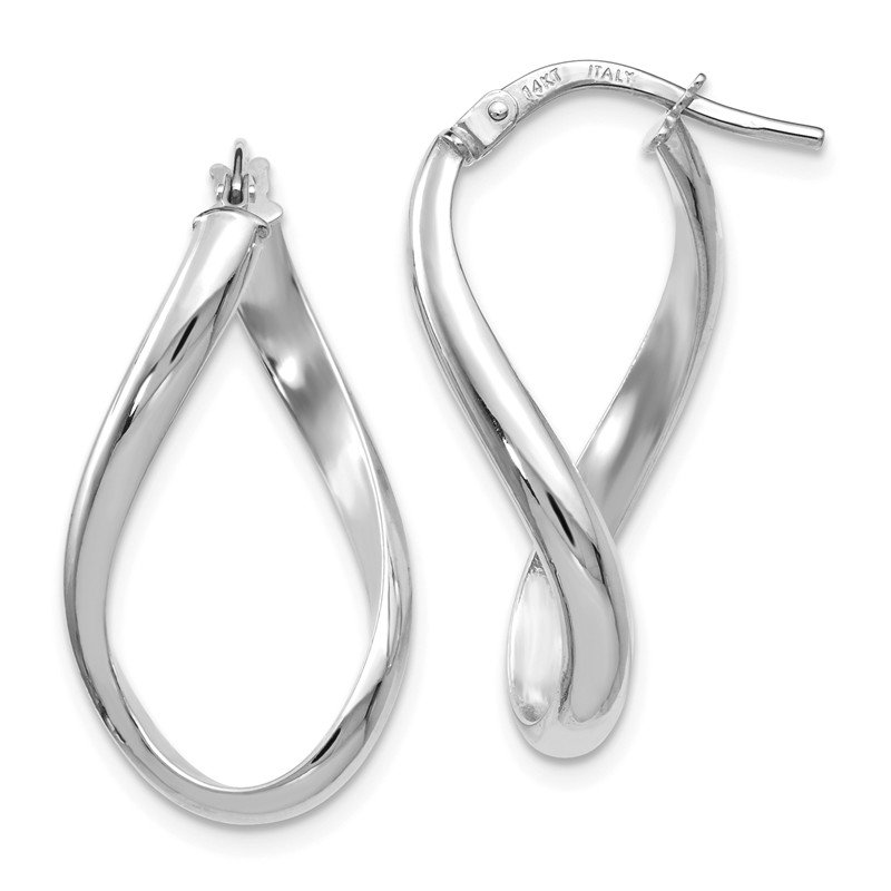 Leslies 10K White Polished Twisted Oval Hoop Earrings 
