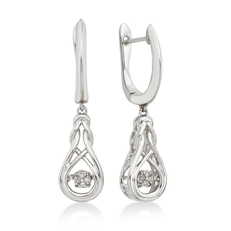 Sterling silver, twinkling diamond love knot dangle earrings