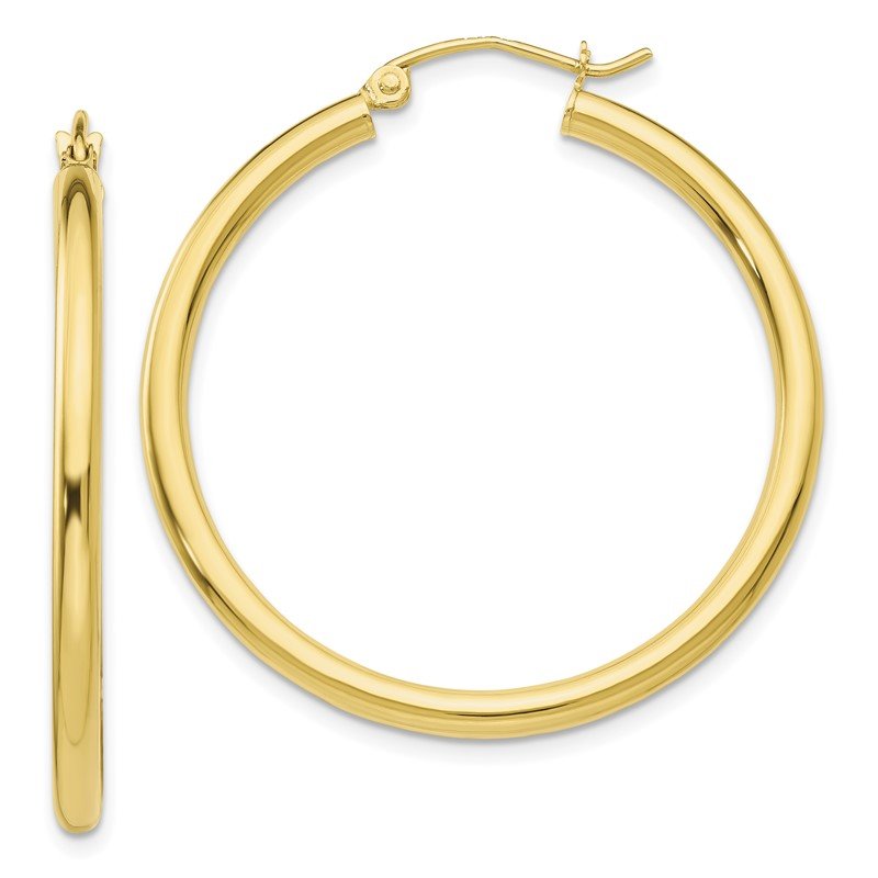 Solid 10k Yellow Gold Polished 4mm x 50mm Tube Hoop Earrings 