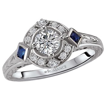 Halo Diamond and Sapphire Ring