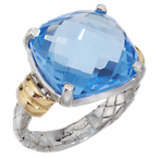 Alisa VHR 931 FBT Sterling Traversa Band Ring with Yellow Gold Rondelles & Large Cushion Blue Topaz