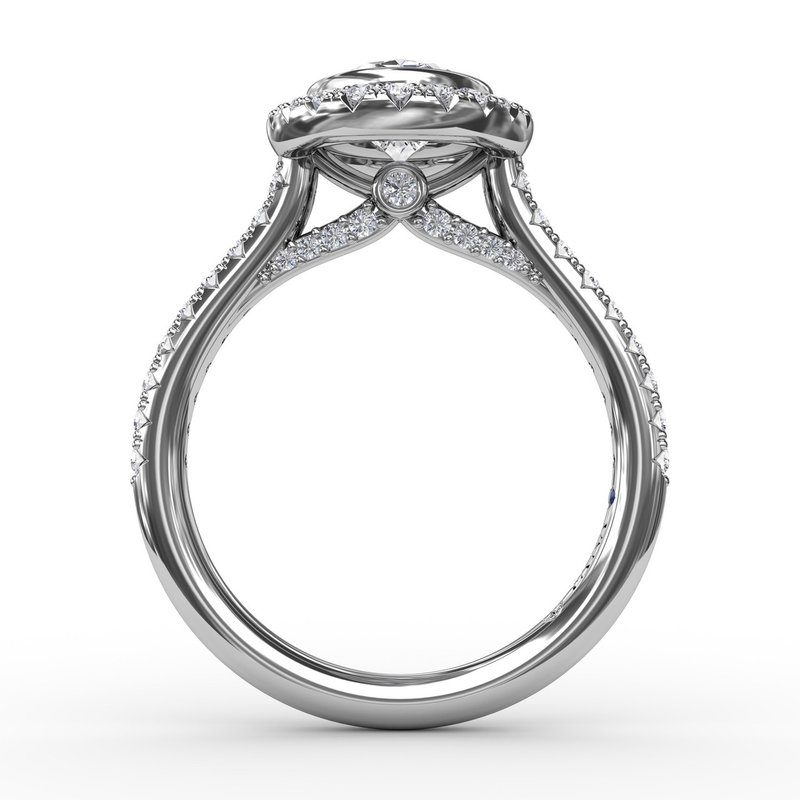 Classic Oval Diamond Halo Engagement Ring With Diamond Band