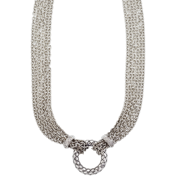 VHN 935 D Sterling Multi Strand Rollo Necklace, Round Traversa Circle Center with 2 Diamond Rondelles VHN 935 D