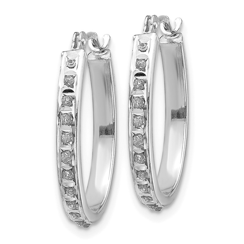 Ladies 14k White Gold Diamond Hinged Polished Hoop Diamond Fascination Earrings 