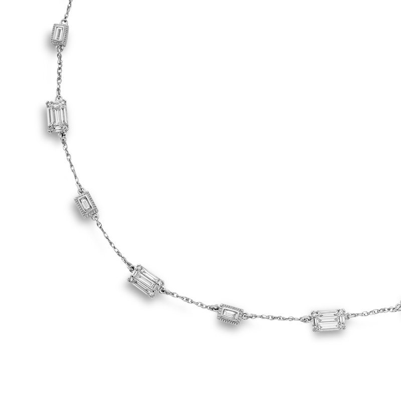 White gold, straight baguette diamond necklace