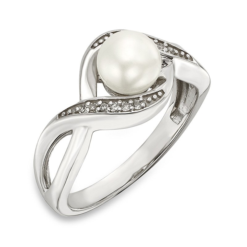 White gold, cultured pearl and diamond fashion ring