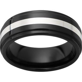 Black Diamond Ceramic™ Grooved Edge Band with Sterling Silver Inlay
