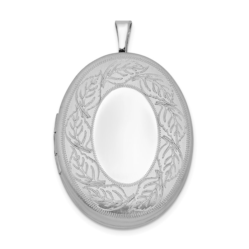Sterling Silver Rhodium-plated 26mm Enameled Flower and Scroll Oval Locket