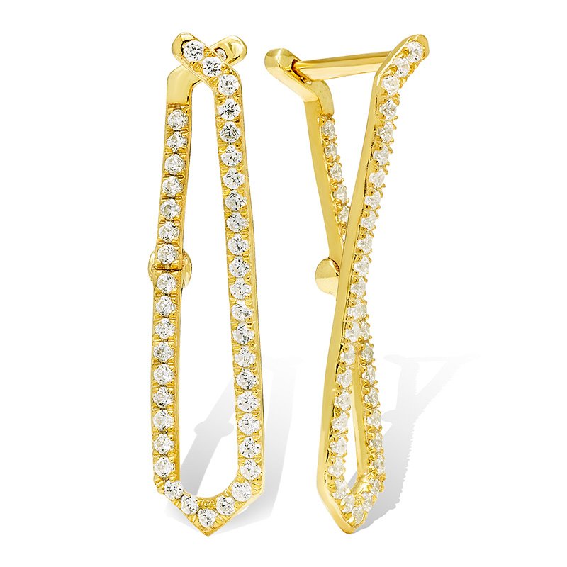 Yellow gold, diamond side-hinge hoop earrings