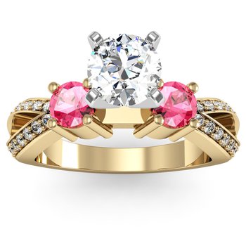 Pink Sapphire Accented Pave Diamond Engagement Ring