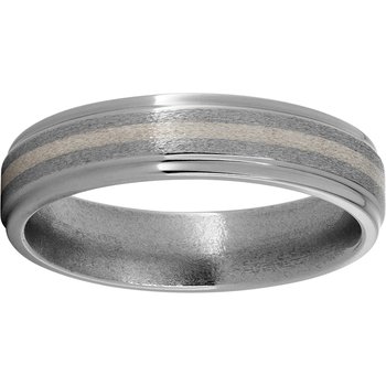 Titanium Band with 14K White Gold Inlay and a Stone Finish